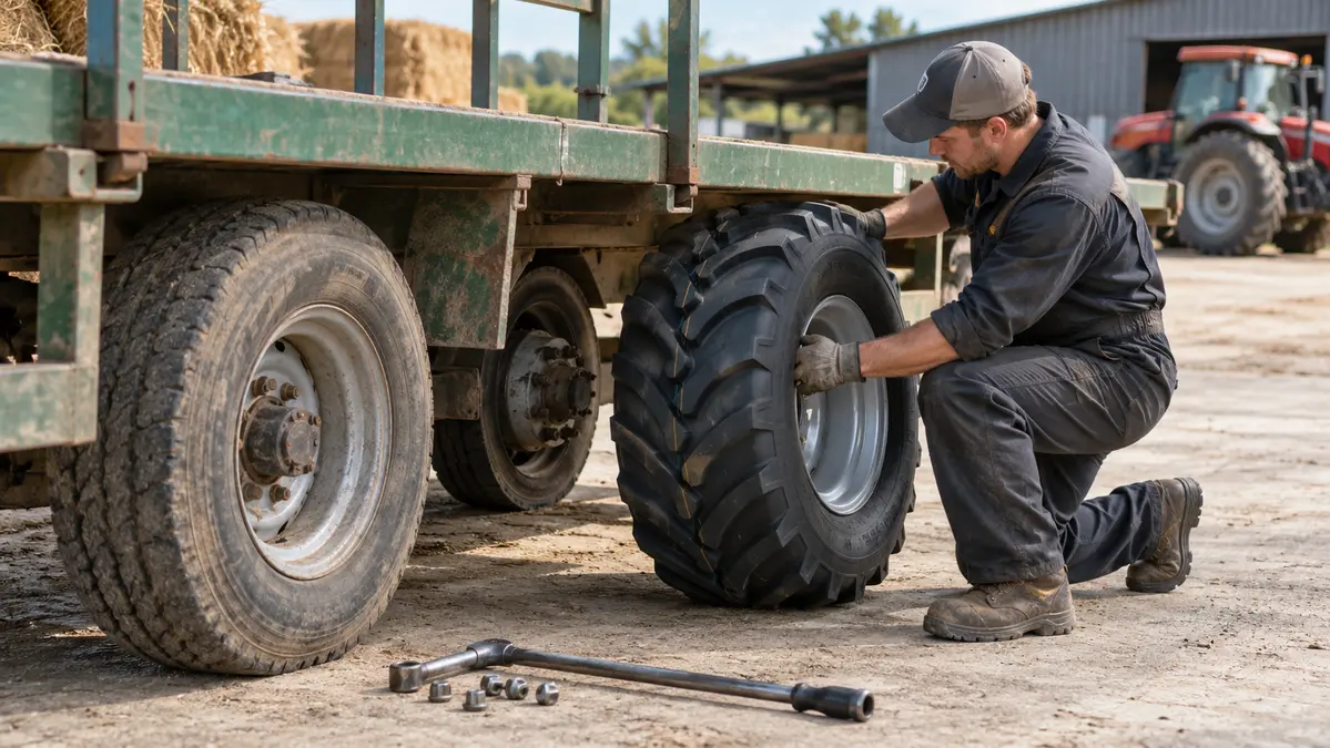 Agricultural trailer tyre fitting